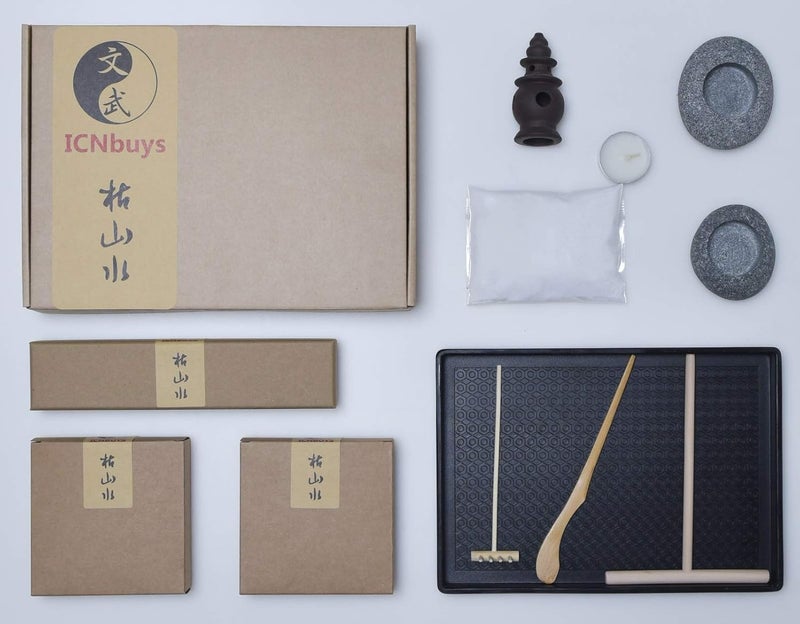 ICNBUYS Handmade Zen Garden Pebble Tealight Candle Holder Set Censer with Free Zen Garden Tools, Sand, Base Tray and Accessories - Image 4